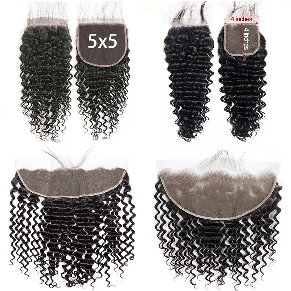 Maxine 4x4 5x5 Deep Wave Lace Closure 13x4 13x6 Transparent Lace Frontal Closure Peruvian Curly Human Hair 360 Lace Frontal