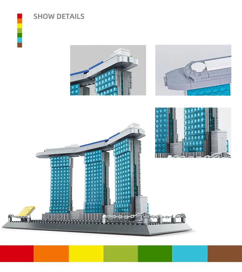 สถาปัตยกรรมสมัยใหม่ โรงแรมหรูหราในซิงคโปร์ โรงแรมมารีน่าเบย์แซนด์ แบบจำลองอาคาร ตัวต่อ ของเล่นเสริมพัฒนาการสำหรับเป็นของขวัญ