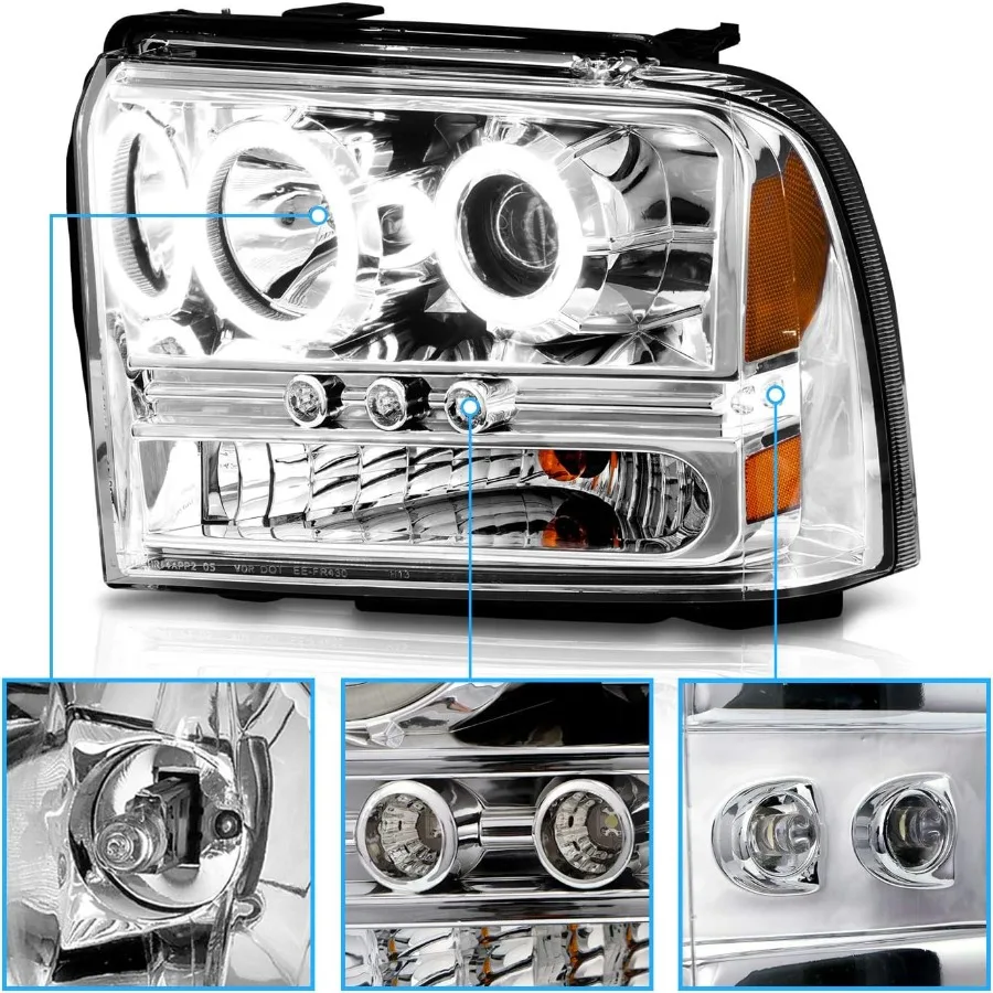 ل 2005-2007 F250 F350 F450 Superduty Xtreme LED هالو ريم كروم العارض العلوي زوج-الراكب وجانب السائق #4
