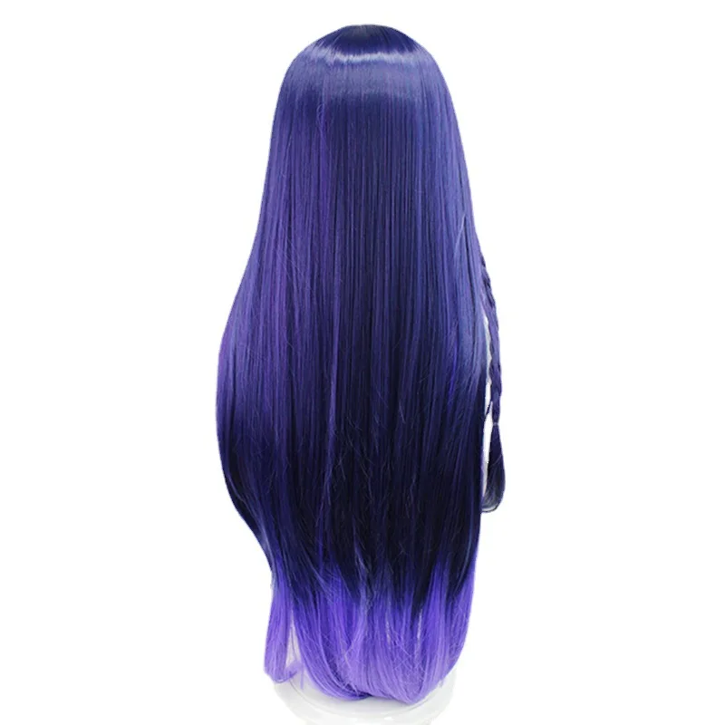 Cosplay wig with braided hair and color-blocking design, blue-purple-green gradient long hair