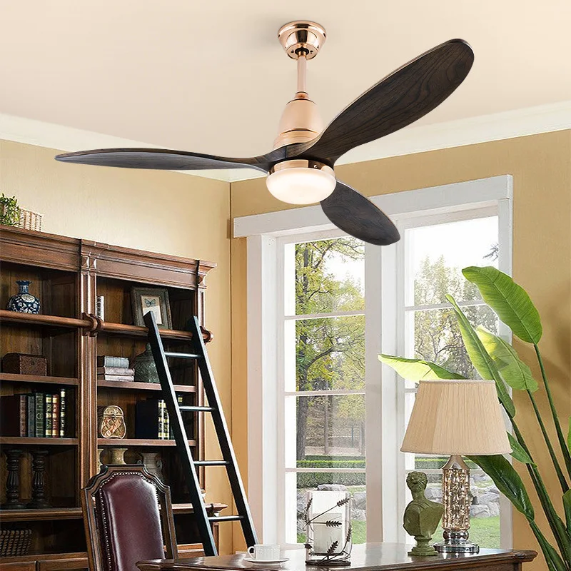 Light luxury solid wood fan light rose gold ceiling fan light frequency conversion navy blue with ceiling fan dining room