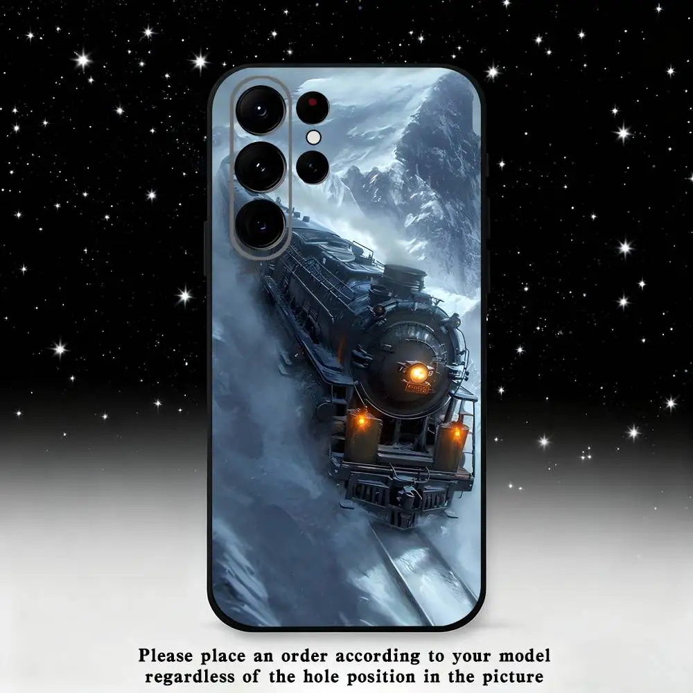 Casing Ponsel Kereta Api Uap Klasik Untuk Samsung S25, S24 Ultra, S20, S30 plus, S22 plus, S23, S30 Ultra 5G Silikon Hitam