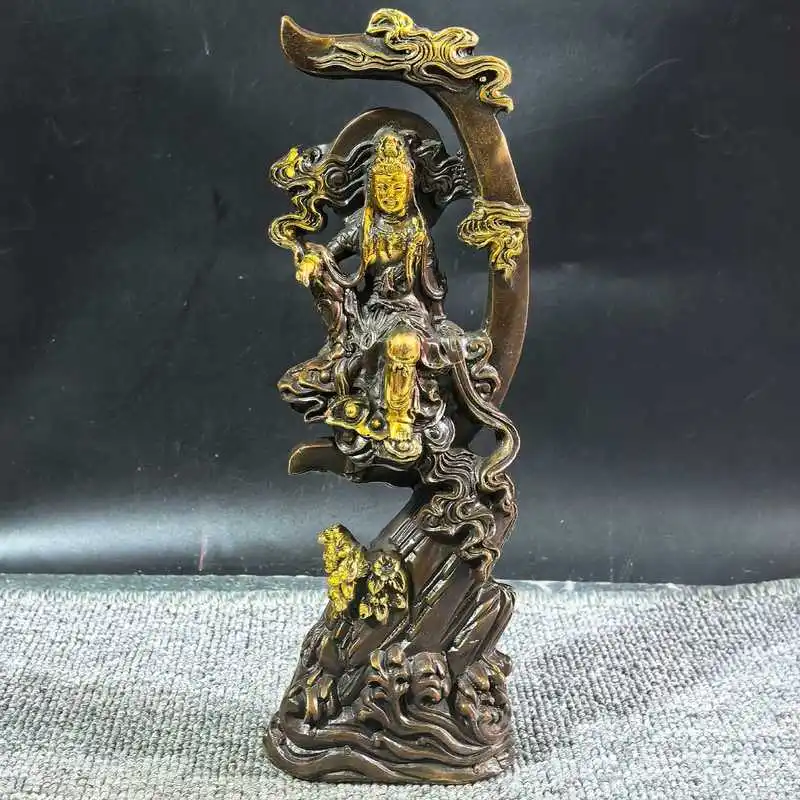 Gilt copper home worship, Water Moon Guanyin, Avalokiteshvara, Bodhisattva statue for Buddhist shrines