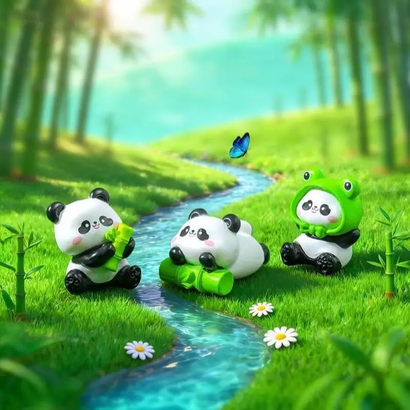 Niedliches Cartoon-Panda-Spielzeug, realistisches Tiermodell aus PVC, Dekoration für Schreibtisch und Auto, Miniatur-Landschaftsornament – Detail 3