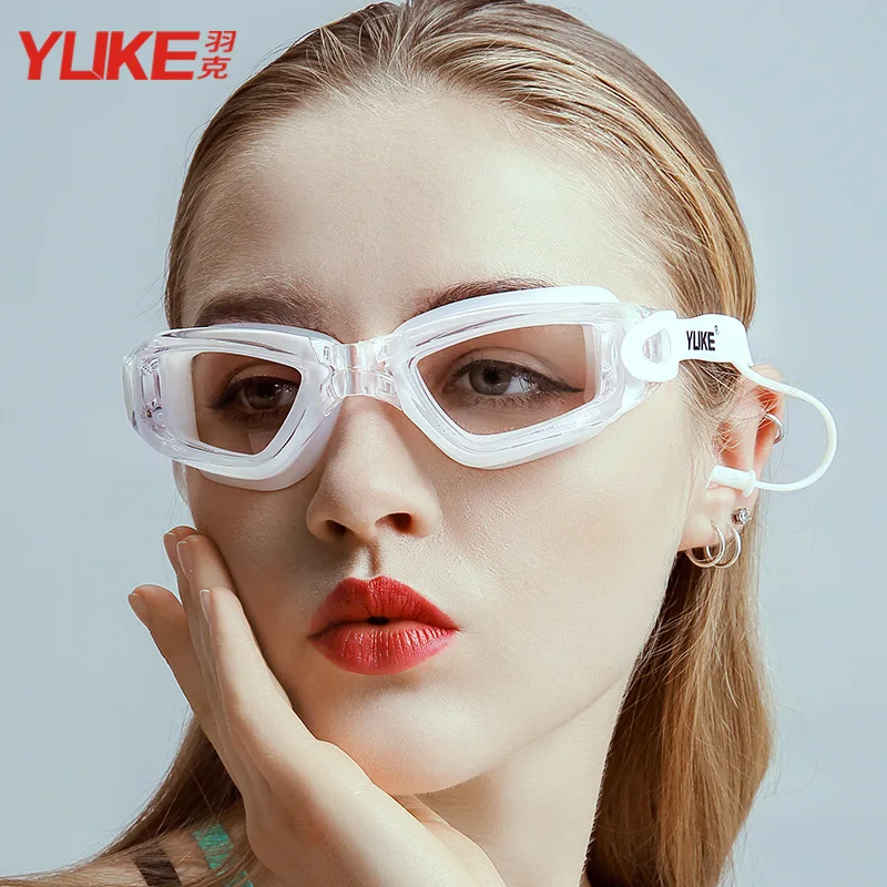 Espejo de natación con luz plana HD antivaho, gafas de natación de Marco grande, equipo de natación impermeable para hombres y mujeres adultos