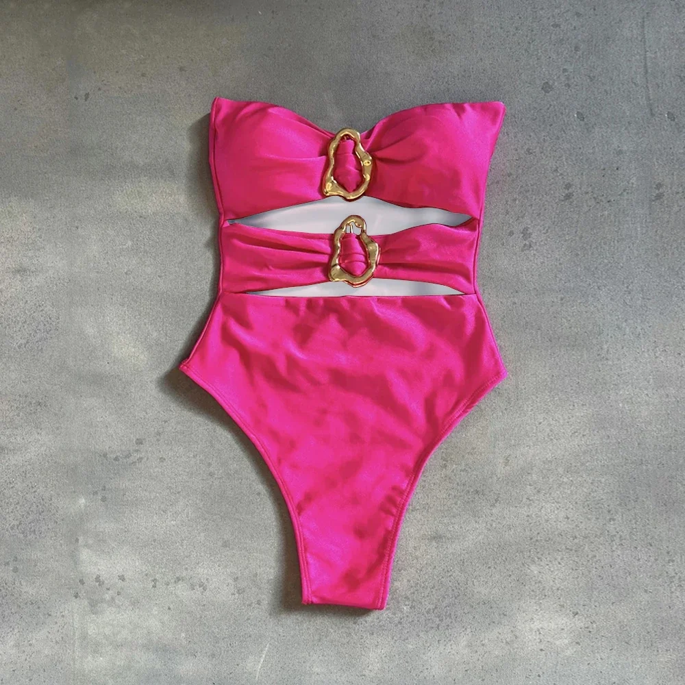 Traje de baño ovalado de una pieza 2025, nuevo traje de baño Sexy para mujer, traje de baño ahuecado, ropa de playa, Monokini, bikini femenino para nadar