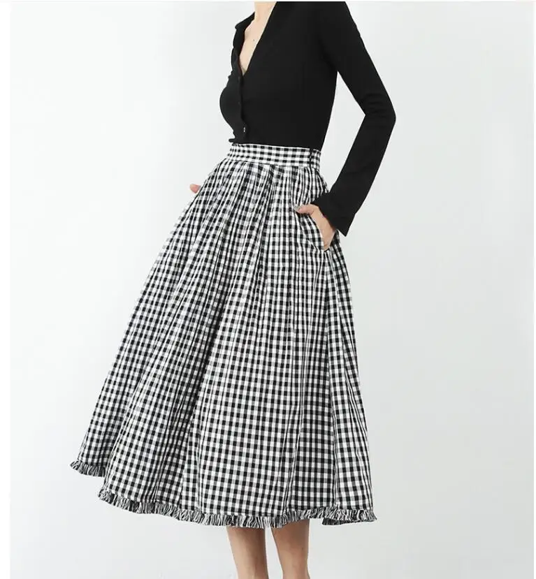 Women's Runway Fashion Spring Summer Designer Plaid Skirt Female Autumn Winter High Waist Basic A-line Checked Skirt TB153