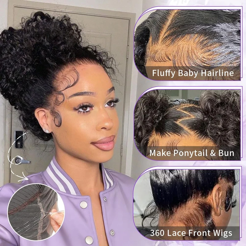 Karyssa Invisible Strap HD 360 Full Lace Wig Human Hair Adjustable Hidden Drawstring Glueless Kinky Curly Water Wave 250%