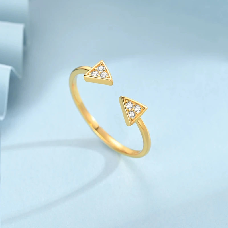 Original Real 925 Sterling Silver Gold Arrow Ring For Women Men Size Adjustable Triangle Open Ring Simple Jewelry Gift