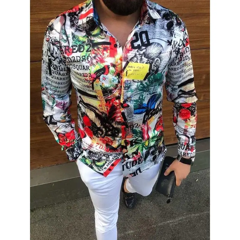 

Slim Fit Men's Long Sve Printed irt Breathable Moisture ng Sun Protection Treaent Cotton Youth Trend oulder Pad...