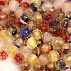 10pcs 8/10mm Gold Power Foil Pattern Handmade Lampwork Glass Loose Round Beads for Jewelry Making DIY Crafts Findings Accessory