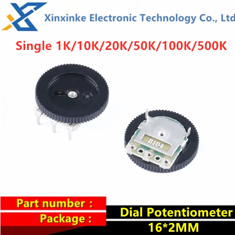 

10PCS 16*2 Dial Potentiometers Single 10K 50K 20K 1K 100K 500K three-pin Opera Player Volume Switches