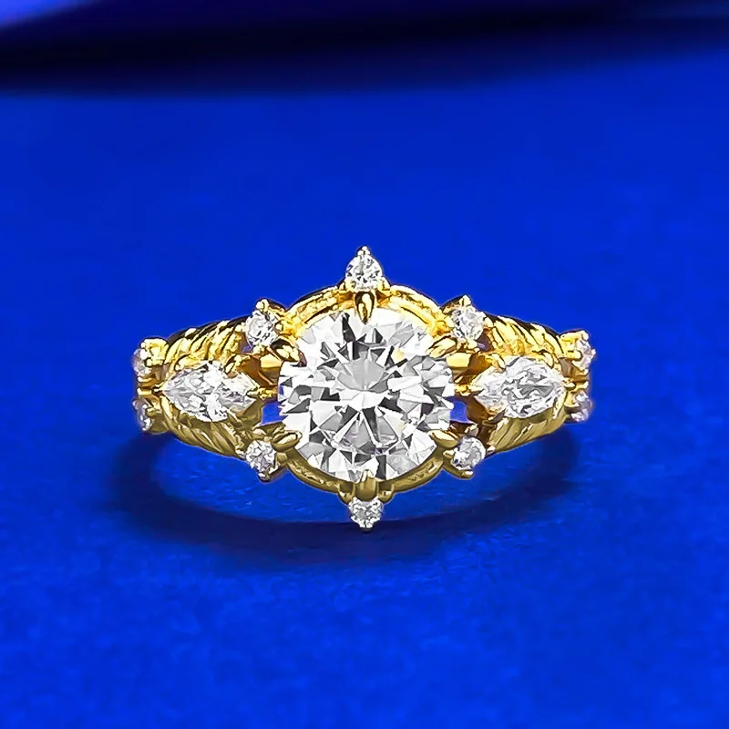 

CKT однотонное серебро S925 круглой огранки 7 мм лабораторный сапфир 18 К позолоченный бриллиант драгоценный камень подарки на годовщину кольца ювелирные изделия