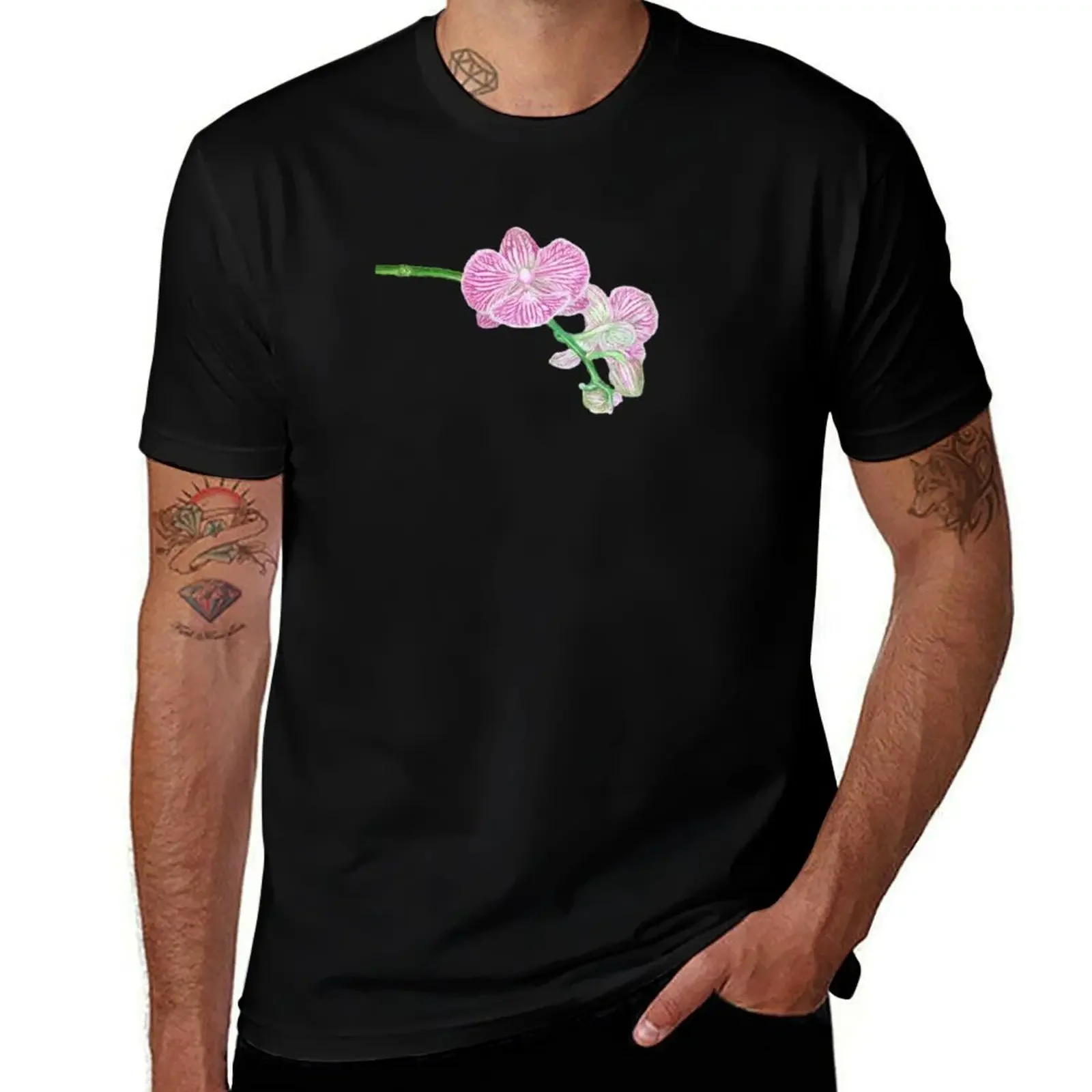 Color Pencil Pink Orchid Flower T-Shirt anime tshirt plus size clothes T-shirts man blue archive mens t shirts casual stylish