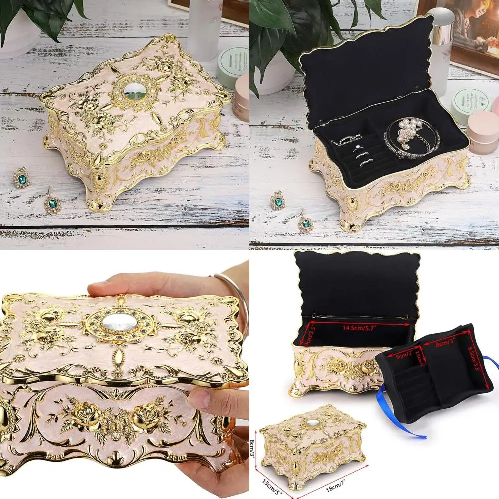 

Rectangular Vintage Metal Jewelry Box - 2-Tier Organizer Chest, Decorative Storage Case, 7x5x3, Ideal Gift for Women