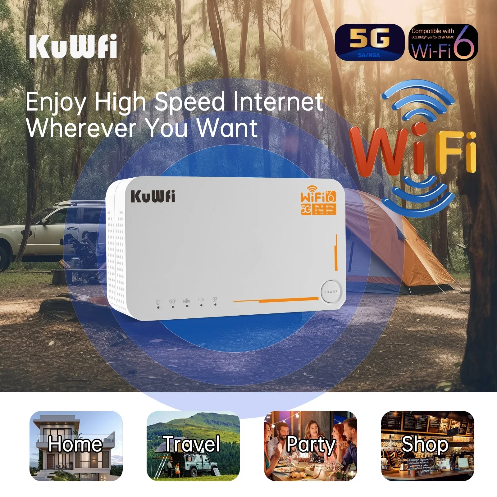 KuWFi C160 جهاز توجيه محمول 5G CPE غير مقفول Ax3600 بطارية 4000 مللي أمبير في الساعة واي فاي 6 جهاز توجيه جيب يدعم تردد 2.4G/5G للاستخدام المحمول