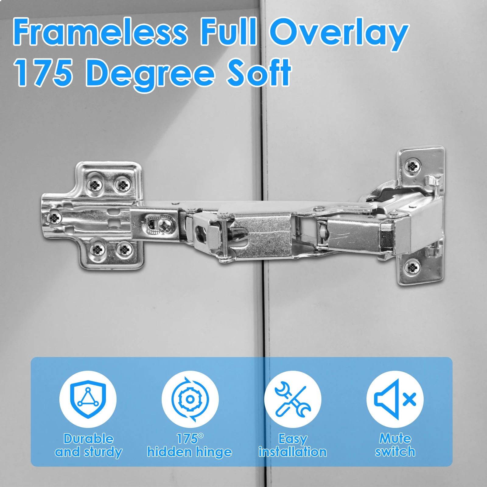 4PCS 175 Degree Hinges Frameless Cabinet Doors Hinges Concealed Hydraulic Adjustable Mounting Hinges Soft Closing Buffer Dampers