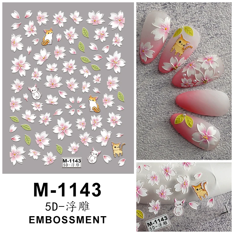 Nail Art Stickers Decals 5D Embossed Self-Adhesive Cartoon Flower Butterfly Star Nail Stickers image 2
