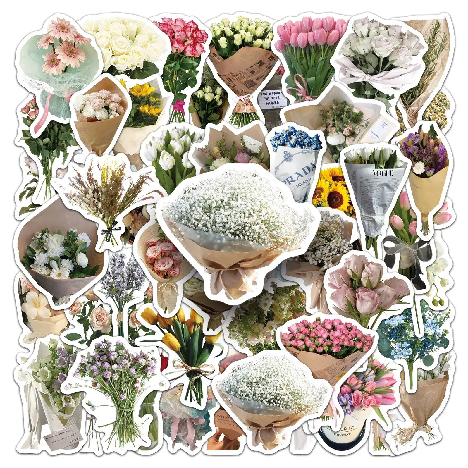 

10/50PCS Bouquet INS Wind Stickers Flowers and Plants Cartoon Retro Decorative Guitar Mobile Case Waterproof Stickers Kids Toy