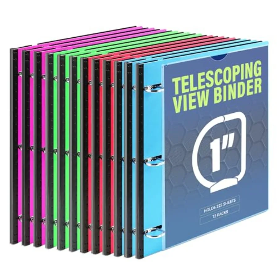 

Телескопический 3-кольцевой скоросшиватель на 1 дюйм, 12 штук в упаковке, расширяемый, гибкий - запатентованная конструкция для удобства переноски, вмещает 225 листов, 4 B