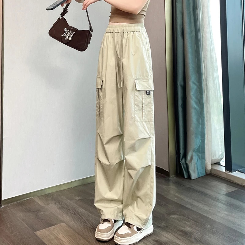 Mode Frauen Jogger Hosen Casual Weibliche Chic Gerade Cargo Hosen Elastische Hohe Taille Streetwear Dünne Hosen Sommer Dünne – Detail 16