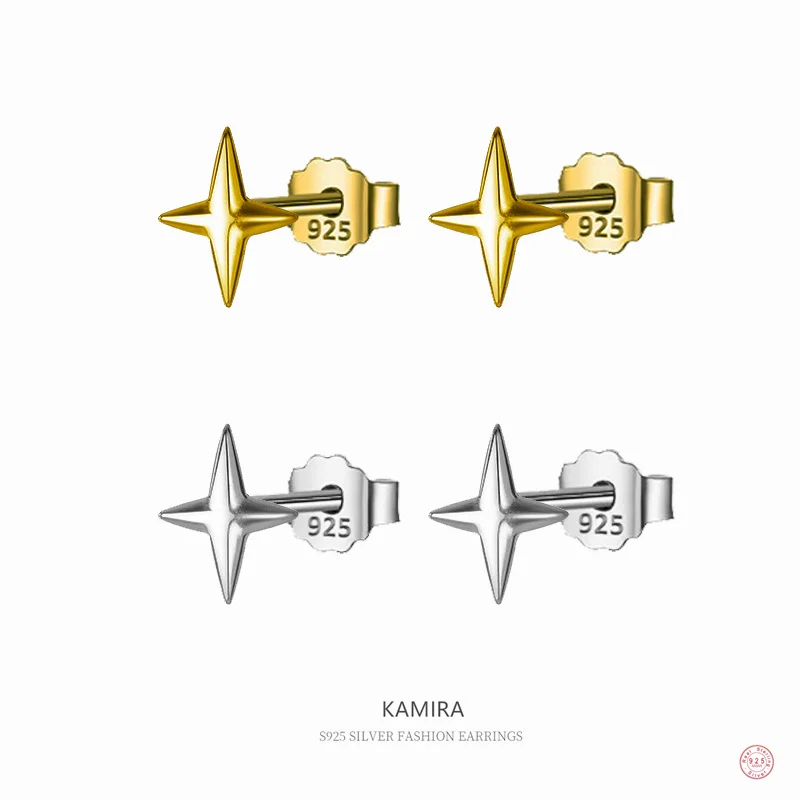 

KAMIRA 925 Sterling Silver Minimalist Radiance Star Gold Mini Stud Earrings for Women Chic Baby Ear Bone Piercing Party Jewelry