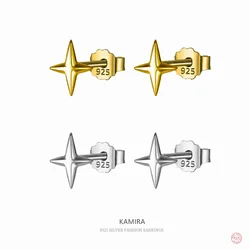 KAMIRA 925 srebro minimalistyczna gwiazda promieniowa złote Mini kolczyki sztyfty dla kobiet elegancki piercing kości ucha Party Fine Jewelry