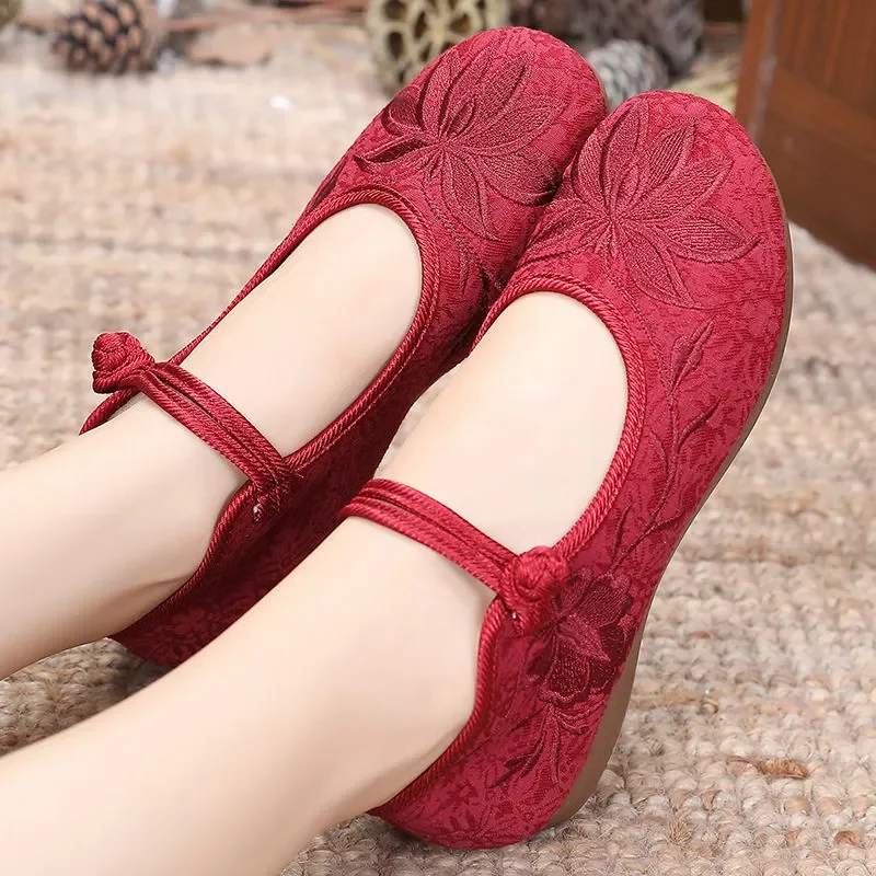 Women Retro High Quality Red Embroidery Ballet Shoes Lady Casual Sweet White Anti Skid Hemp Flat Shoes Zapatos Mujer E6184x