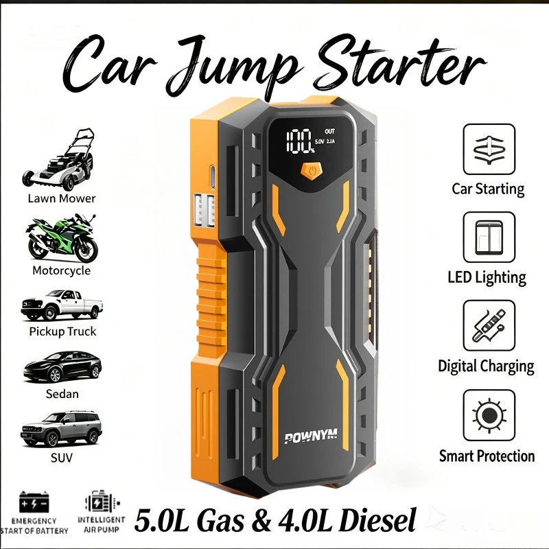 Car Emergency Power Bank 12V Vehicle Starter Power Supply with LED Lighting/Double USB Charging for Cars/SUVs/Pickups/Motorcycle