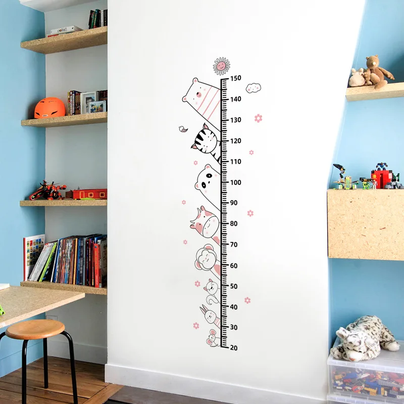 Cartoon Animal Height Measurement Wall Stickers Growth Chart Ruller Wallpaper for Kids Room Baby Room Bedroom Wall Decoration