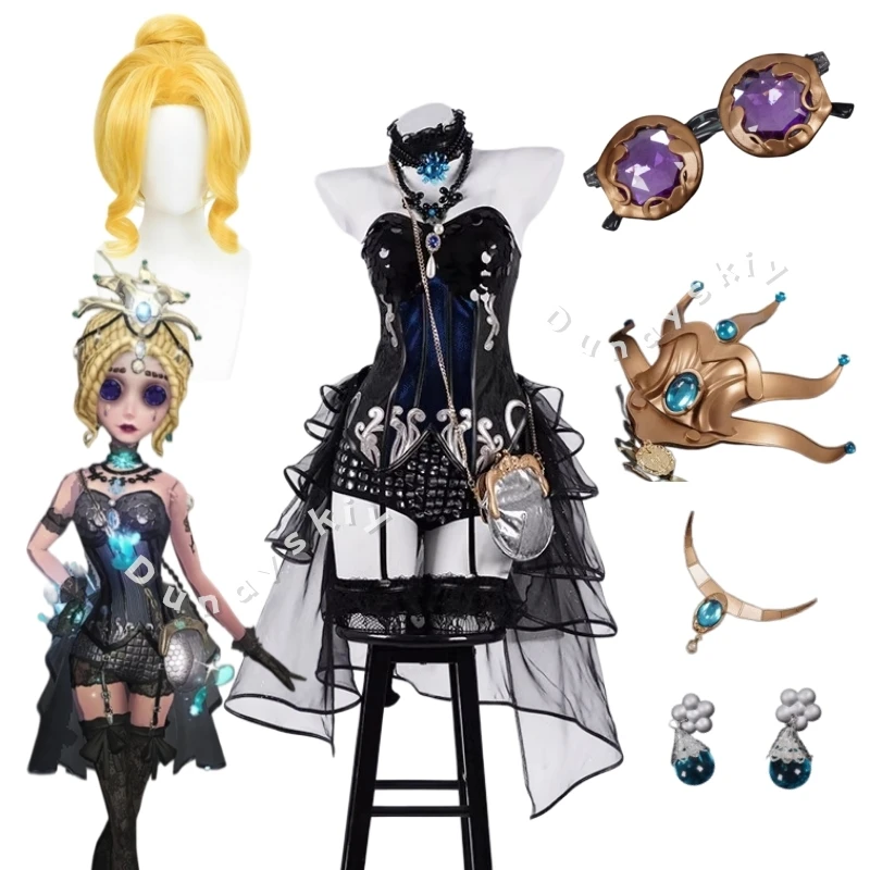 

Identity V Dancer Clotho Cosplay Costume Wig Glasses Boned Waist Dress With 3D Printed Hair Accessory Stage Outfits Halloween