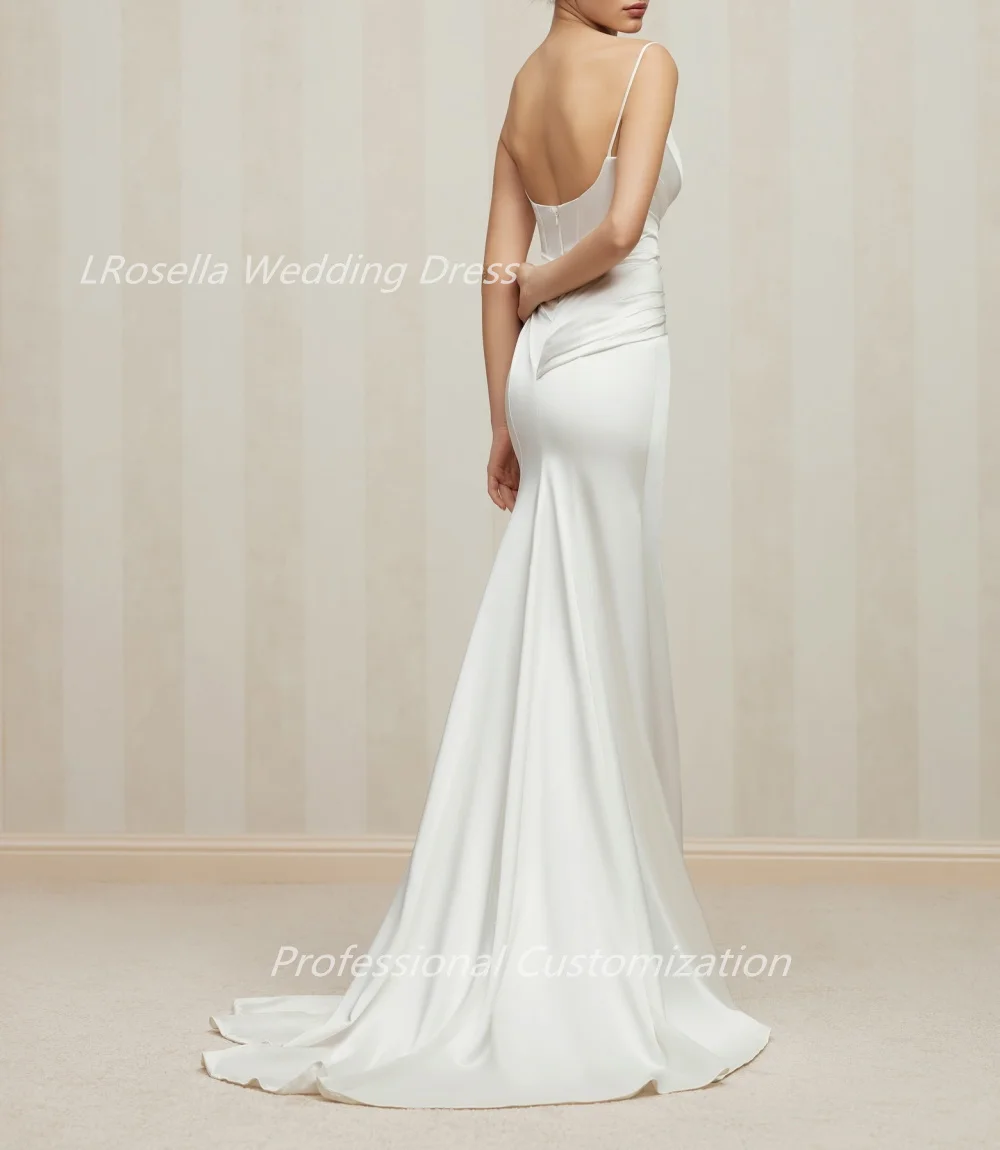 LRosella Wedding Dress Crepe Pleat Halter Floor-Length sleeveless  Elegant  Exquisite Elegant Morden style For women 2024 الإناث