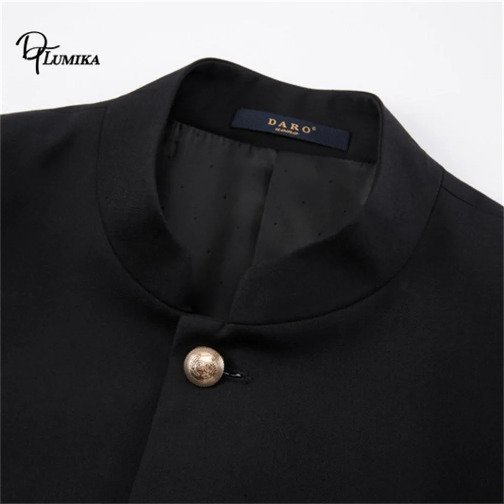 DTLumika Embroidery 2-Piece Suit Set for Men Half Stand Collar Single Breasted Plus Size Formal Slim Fit Tuxedo Jacket Pants