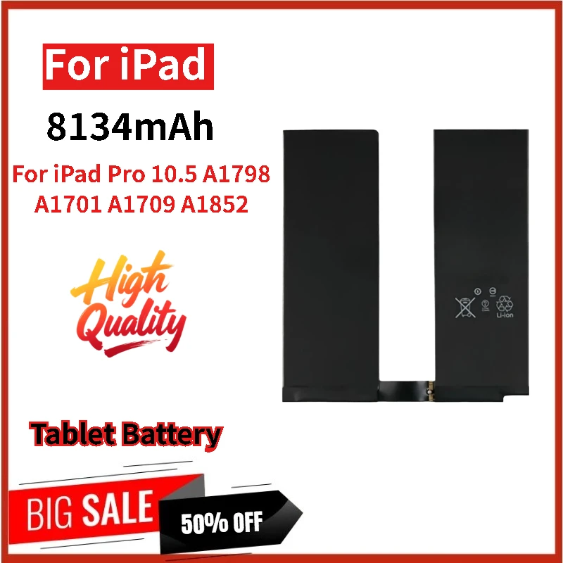

Высококачественный аккумулятор для iPad Pro 10.5 A1709 A1852 A1798 A1701 Tablet 3,8 В 8134 мАч