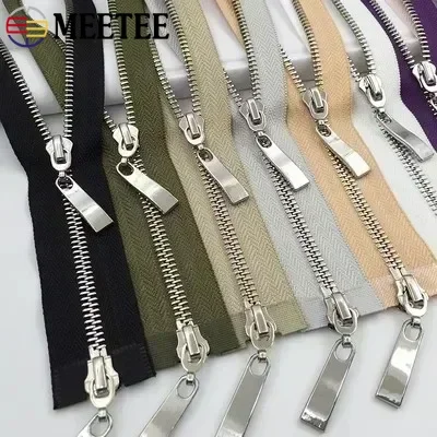 Meetee 1Pc 80/100/120cm Auto Lock Metal Zipper Double Slider Puller Zippers for Jacket Coat Repair DIY Clothing Sewing Accessory