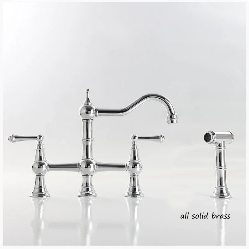 

YYHC-Bridge Kitchen Faucet with Sprayer 3 Hole Kitchen Faucets 2 Handle Centerset Faucet for Kitchen Sinks