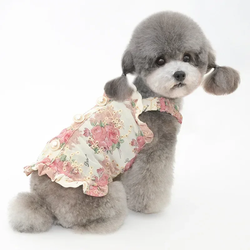 

Summer Cat Dog Dress Puppy Skirt Small Dog Clothes Costumes Cute Flowers Pet Dresses Yorkshire Pomeranian Poodle Dog Clothing