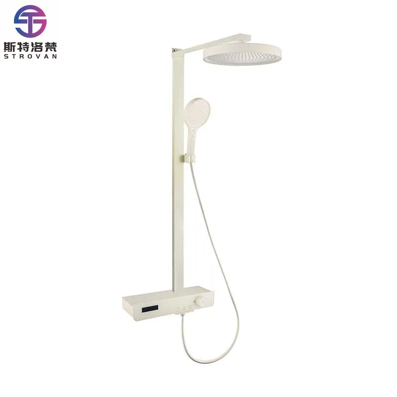 

Brass White Thermostatic Piano Key Shower Mixer Set Single-Handle Digital Rainfall System with Ceramic Valve Core for Hotels