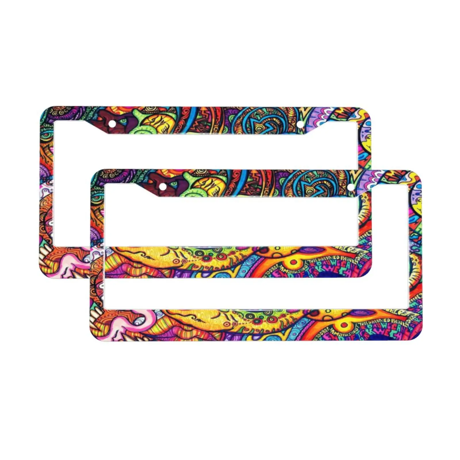 Psychedelic Trippy Rainbow Print Standard Aluminum Alloy Car License Plate Cover Car Accessories Waterproof License Plate Cover