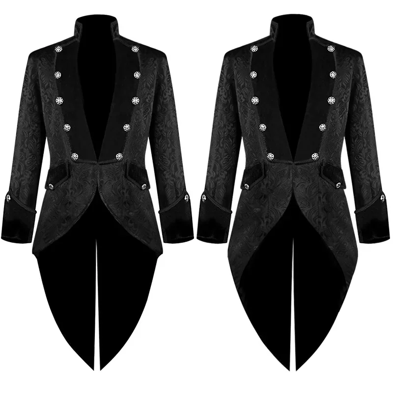 

Medieval Steampunk Costume Men Trench Coat Outwear Vintage Prince Overcoat Swallowtail Cosplay Halloween Costume
