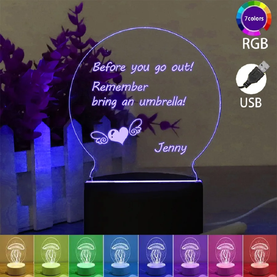 Modern USB powered LED night light with special information writing function, making it an ideal gift for brothers and girlfrien