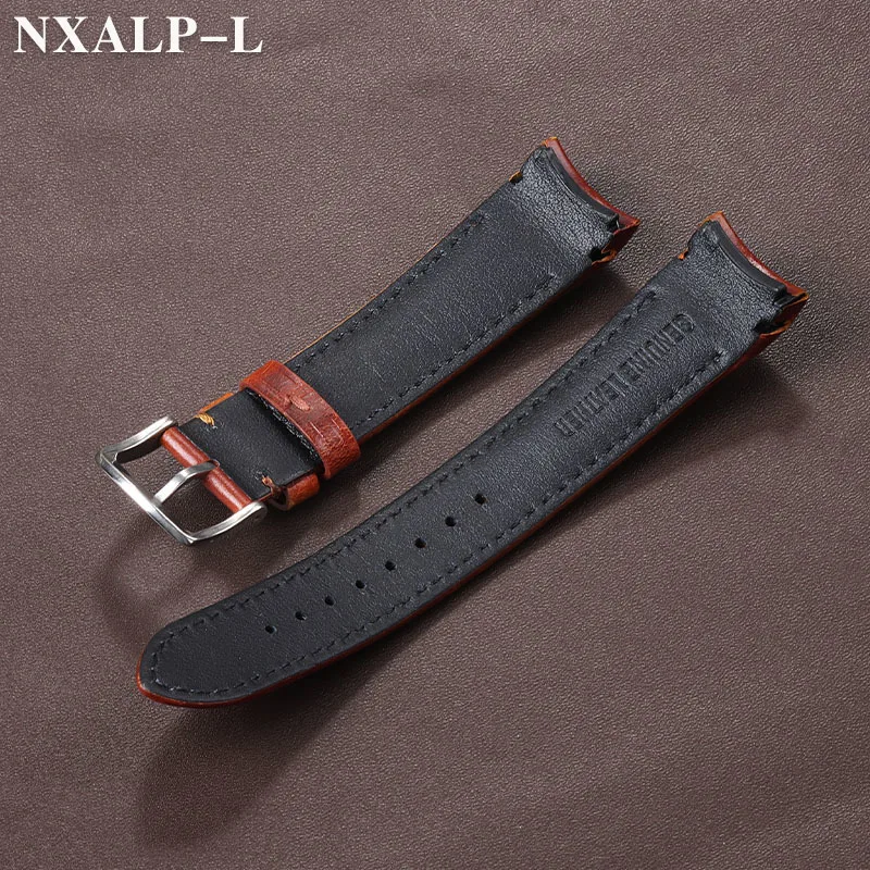 Genuine Leather Watch Band Curved End Strap 20mm 22mm Oil Wax Cowhide Bracelet for Seiko Men's Watchband Universal Accessories