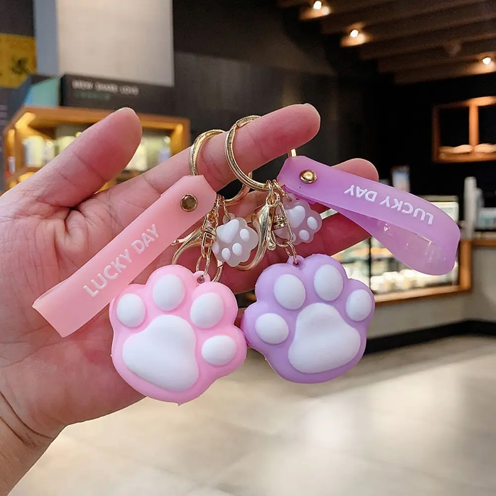 Porte-clés de voiture en gel de pton avec motif de patte de chat pour femme, pendentif cartable, personnalisé, style coréen, animal de dessin animé