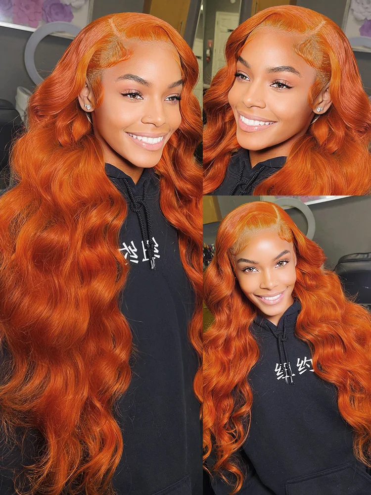 350 Body Wave Orange Ginger Lace Front Wig Human Hair 13x6 13x4 HD Transparent Lace Front Wig 36 Inch Brazilian Hair For Women