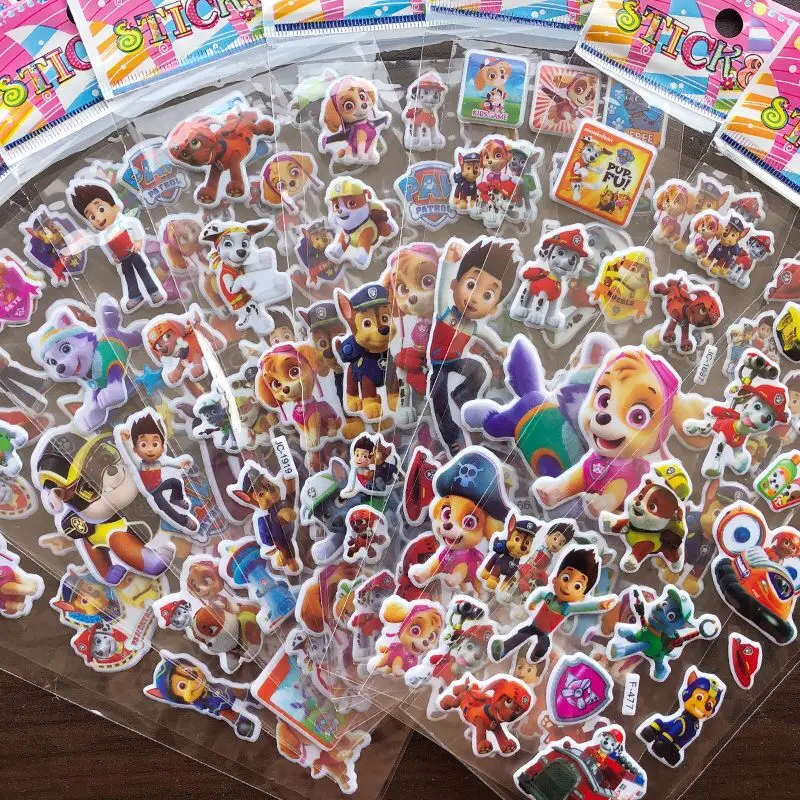 12PCS Paw Patrol Dog Toy Sticker 3D Children's Anime Cartoon Bubble Paste Thicken The Reward Sticker Kids Toys Gifts