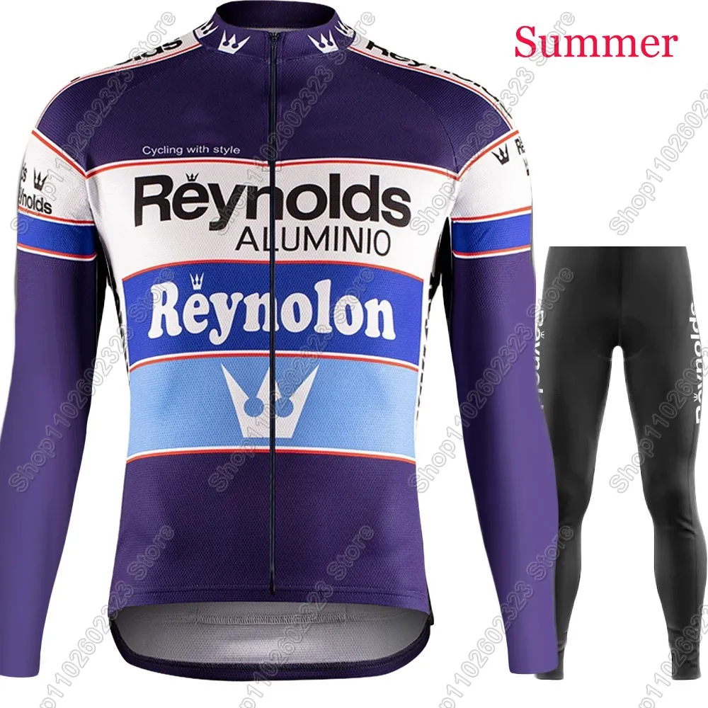 رينولدز فريق الدراجات جيرسي 2025 مجموعة ملابس الرجعية دعوى الشتاء الصيف رجالي كم طويل الدراجة الجبلية الطريق السراويل مريلة Ropa Ciclismo