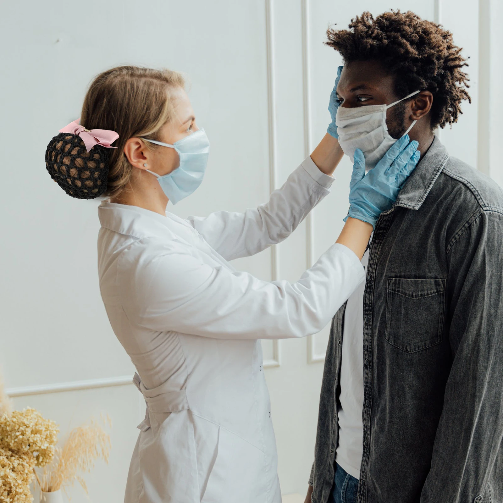 

1pc Women Snood Net Ribbon Fabric Strong Clip Mesh Bun Cover For Thin Thick Hair Bow Knot Decor Professional Work