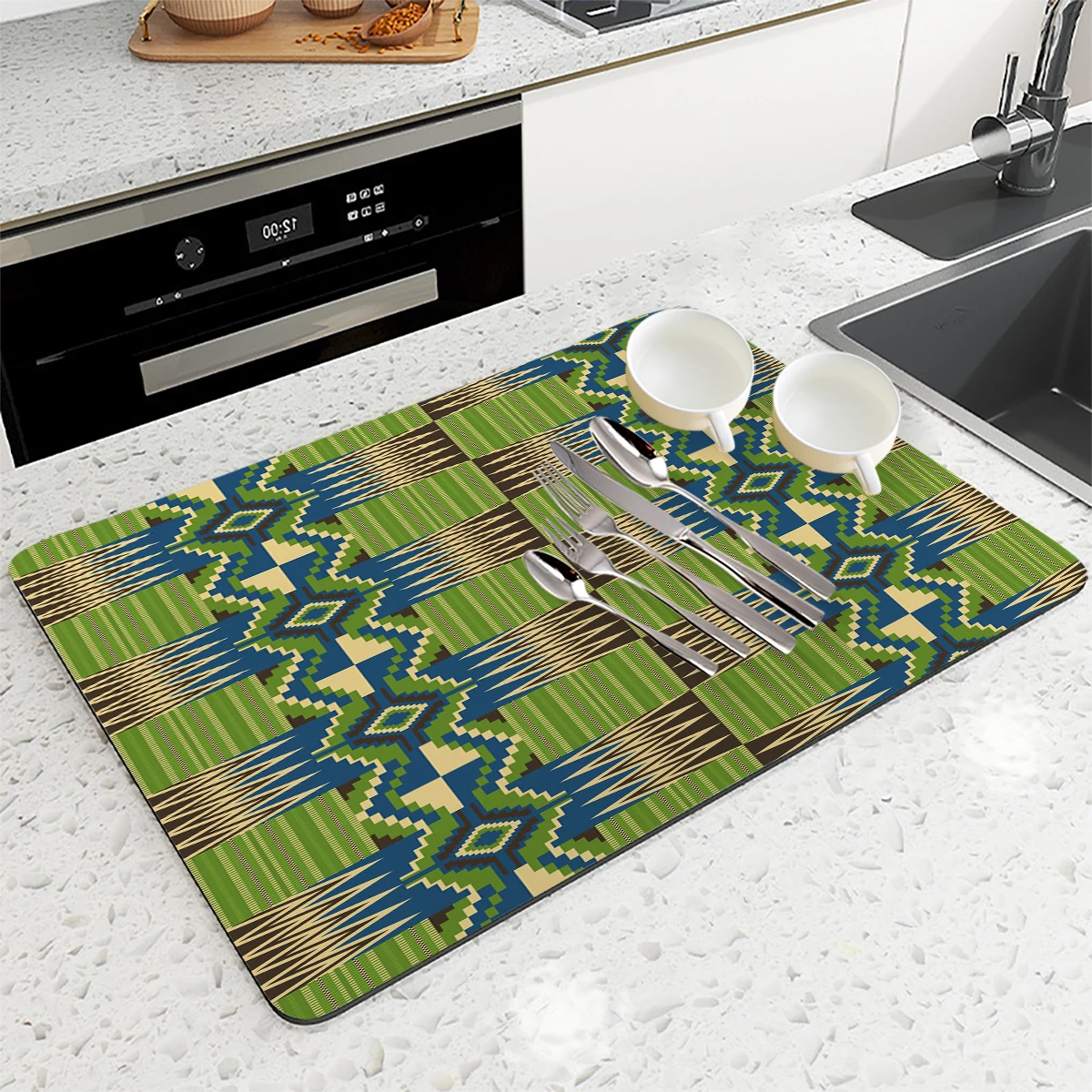 Tapete Absorbente de Poliéster con Diseño Floral Vintage - Tapete Decorativo para Cocina, Accesorio Elegante para Encimera y Área del Fregadero
