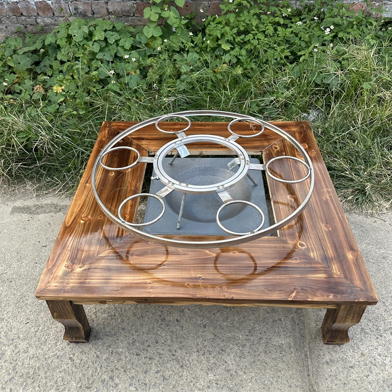 

30cm high hot pot table stainless steel rotating hot pot rack surrounding furnace solid wood table