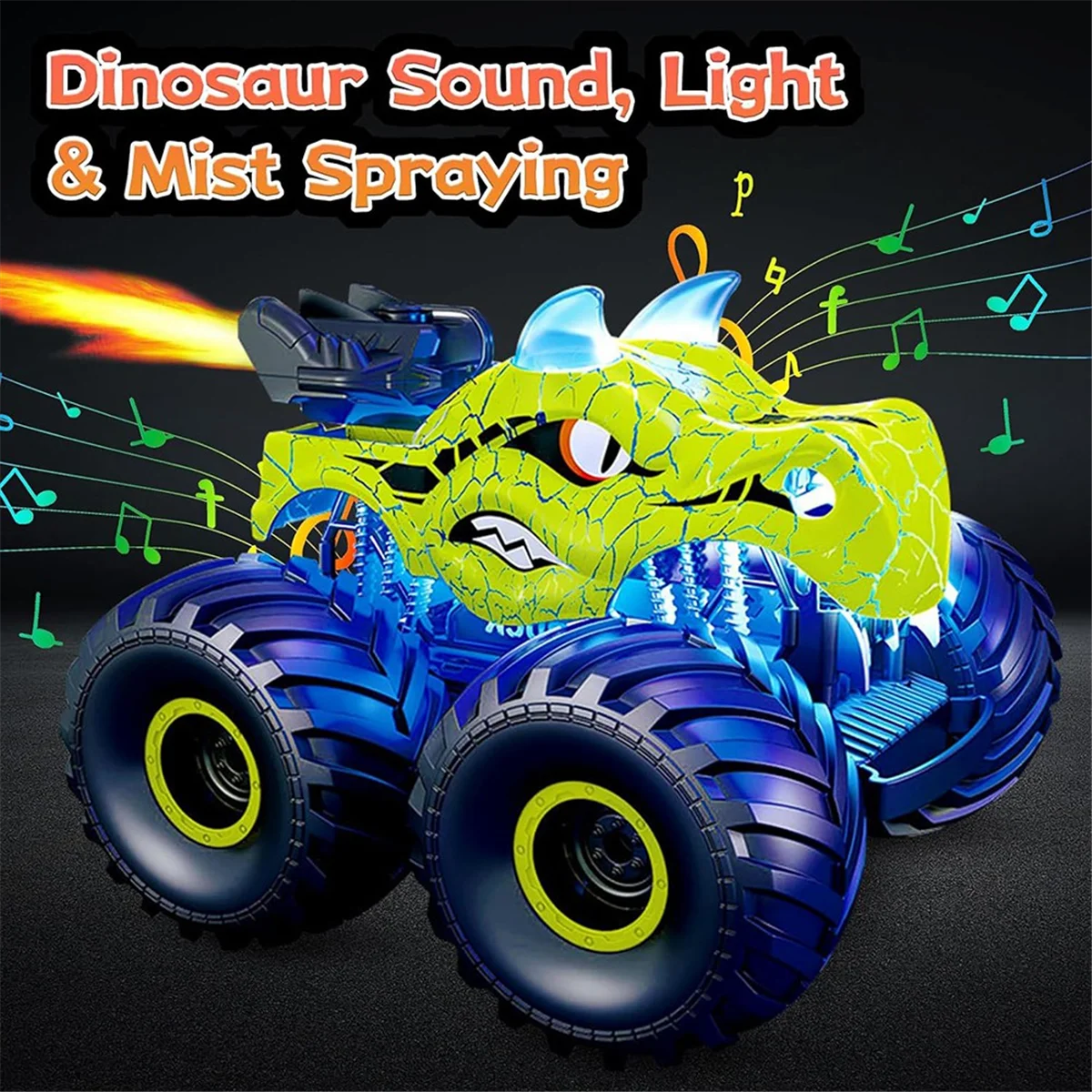 AAM-Remote Control Dinosaur Car Toys for Kid , 2.4GHz RC Truck with Light, Sound, Terrain Rechargeable RC Car Blue